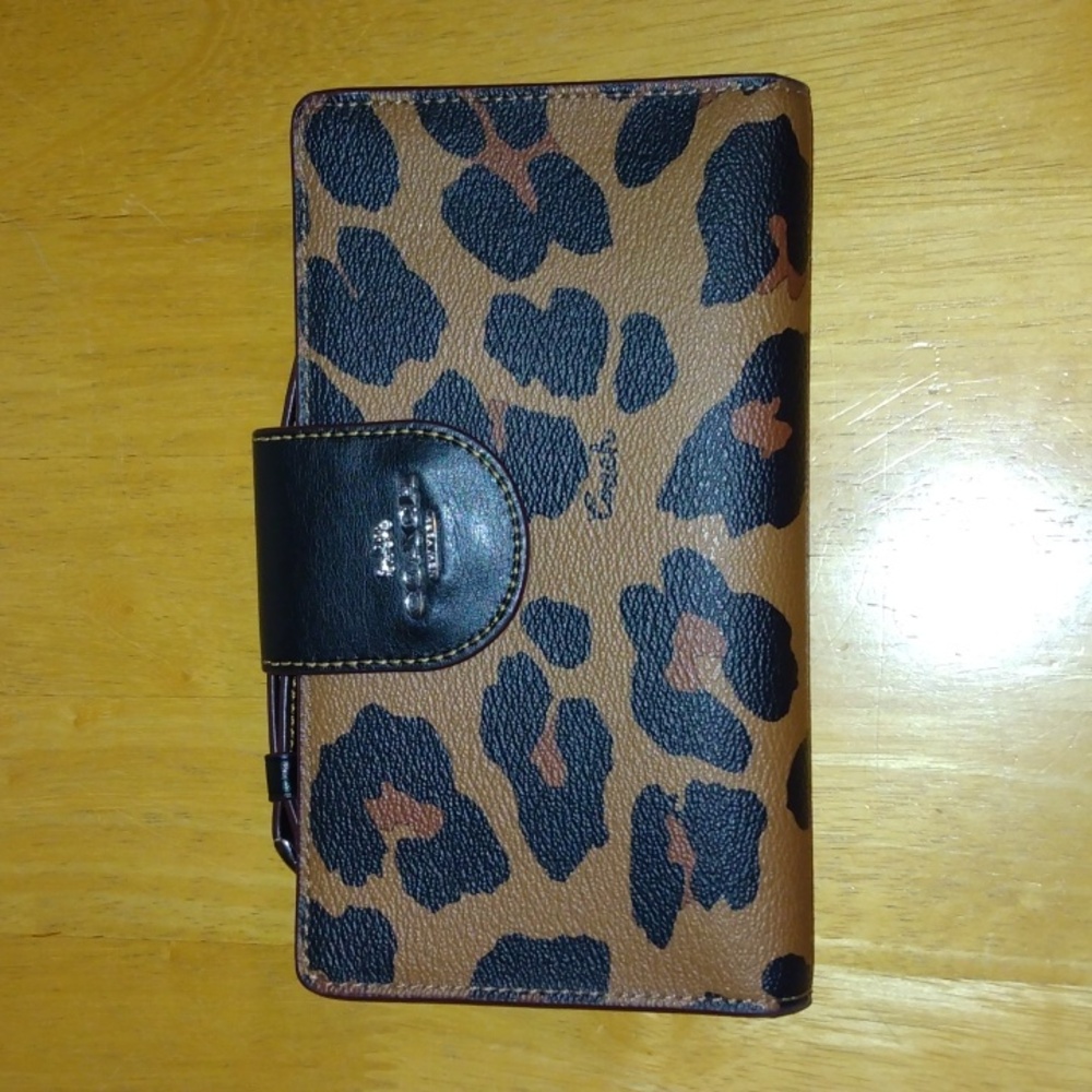 Coach Leopard Print Wallet - Black and Brown